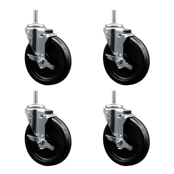 Service Caster 6 Inch Phenolic Wheel Swivel 34 Inch Threaded Stem Caster Set with Brake SCC SCC-TS20S615-PHR-TLB-34212-4 - main